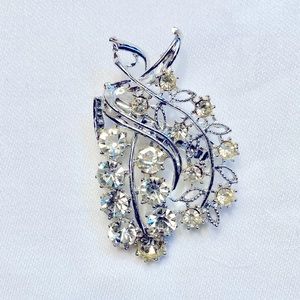 Rhinestone Silver Tone Swirl Ribbon Brooch
